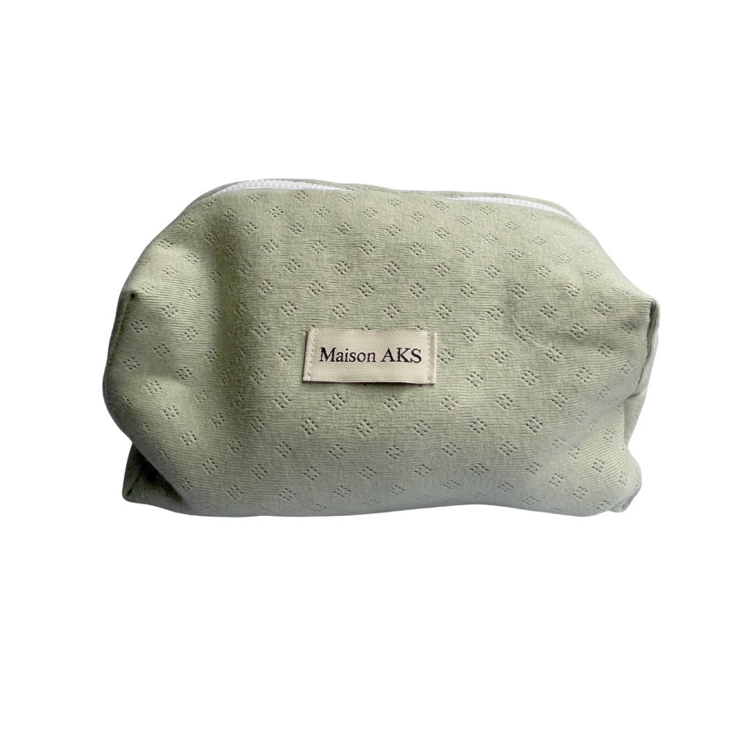 Trousse de toilette en maille pointelle vert pâle