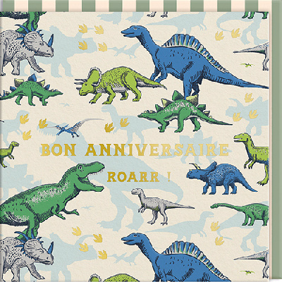 Carte double Petits Dinosaures "Joyeux anniversaire Roarr"