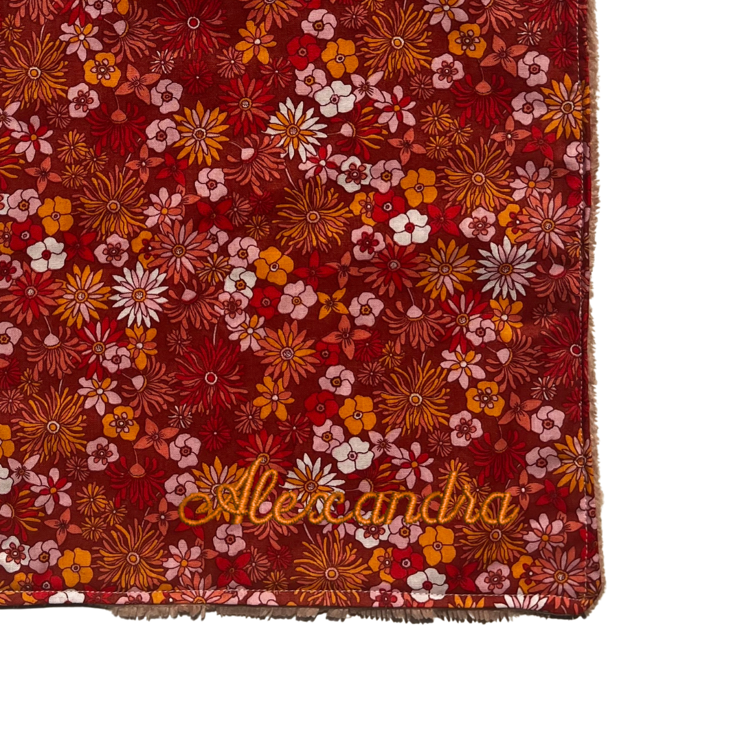 Serviette élastique - fleurs roses et orangées
