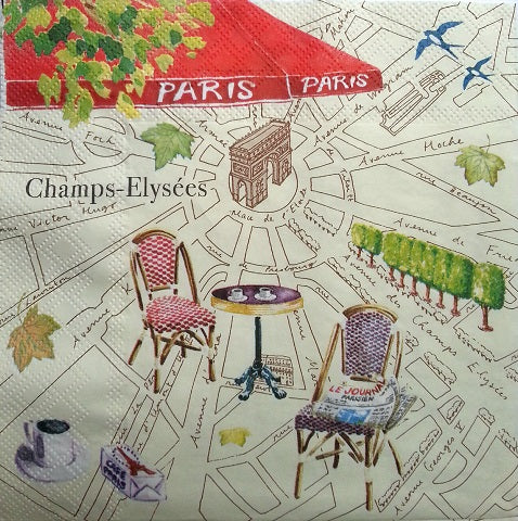 Serviette papier décor Plan de Paris
