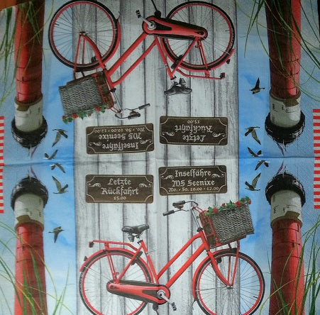 Serviette papier décor Phare et vélo