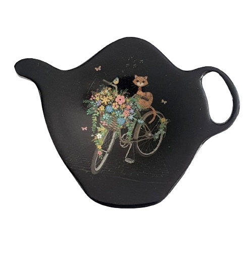 Repose sachet de thé - Chat coloré sur vélo fleuri
