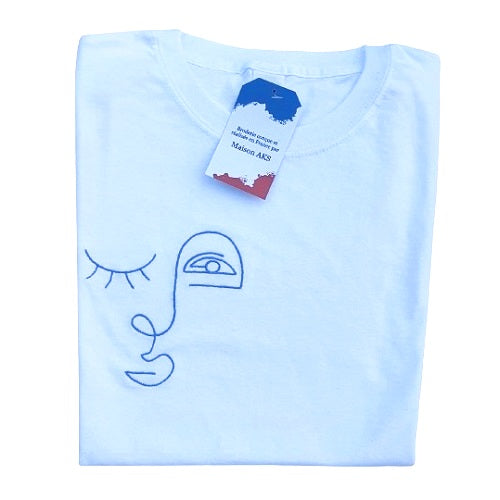 TEE-SHIRT BLANC BRODÉ - VISAGE ABSTRAIT