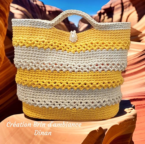 Sac au crochet jaune et écru brillant - Fait-main