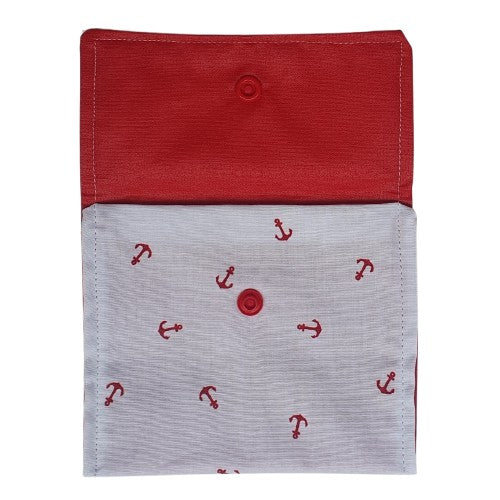 Pochette à savon solide - Ancres rouges sur fond blanc
