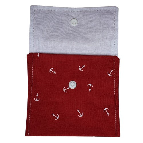 Pochette à savon solide - Ancres blanches sur fond rouge