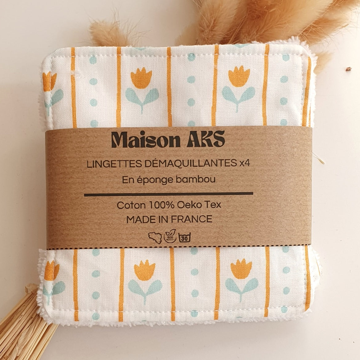 Lot de 4 lingettes - Motifs petites tulipes