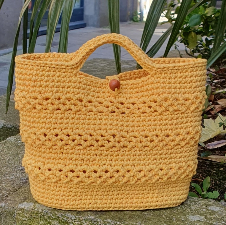 Petit sac au crochet jaune - Fait-main