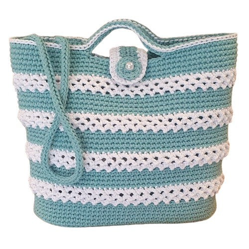 Sac au crochet Blanc et bleu - Fait-main