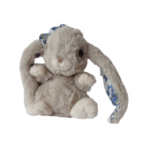 Lapin KANINA FLORAL - Gris clair et oreilles tissu fleuri bleu