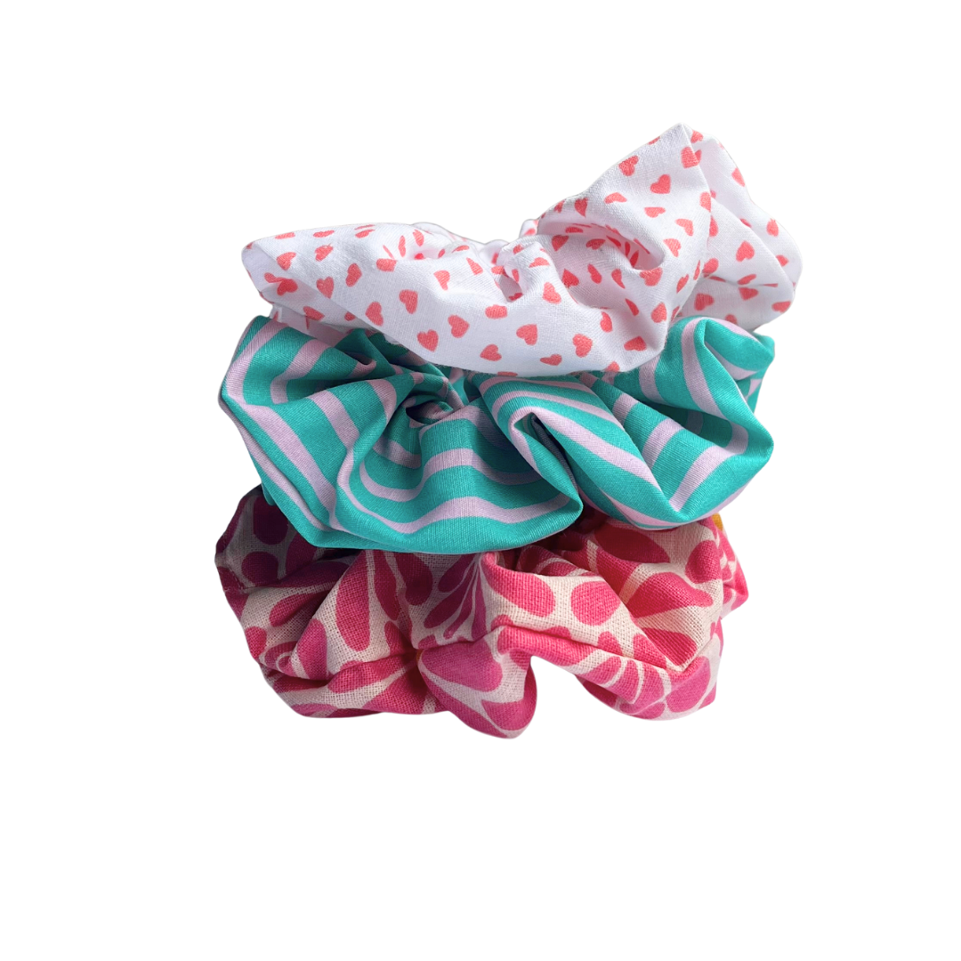 TRIO DE CHOUCHOUS - TURQUOISE ET ROSE
