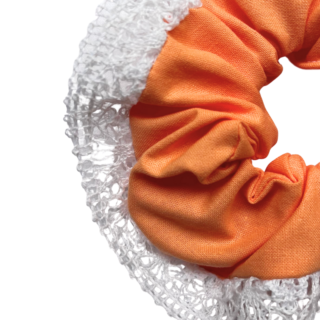 Chouchou orange et dentelle blanche