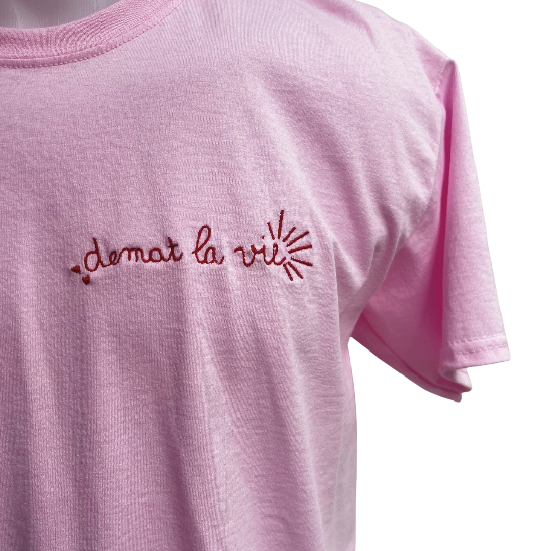 TEE-SHIRT ROSE BRODÉ - DEMAT LA VIE