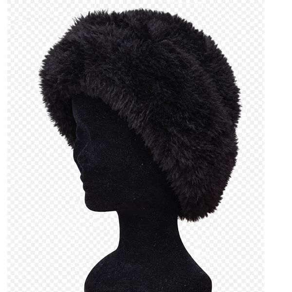 Bonnet en laine et fausse fourrure noire au crochet - Vendu en boutique uniquement