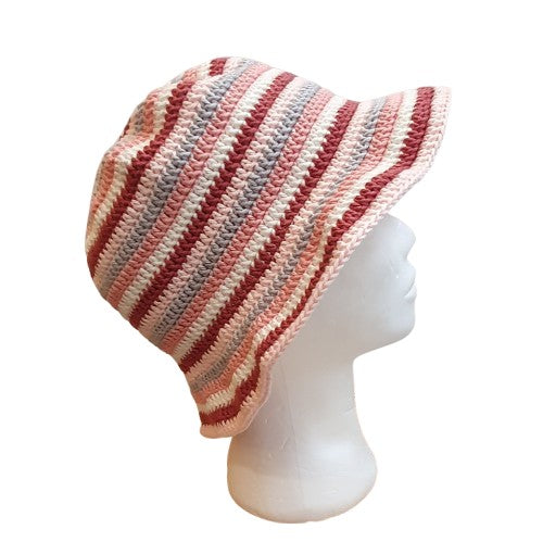 Chapeau au crochet - Saumon-Rose-Gris-Blanc