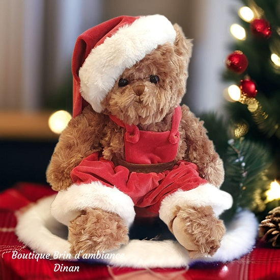 Ours en peluche en salopette rouge - Christmas Mavi