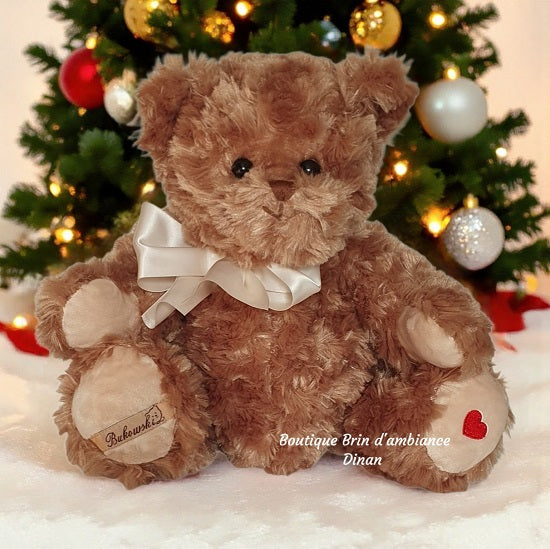 Ours en peluche LUDWIG - Ruban écru et cœur rouge