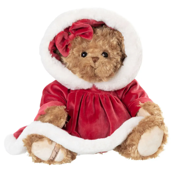 Oursonne en peluche en robe et capuche rouge - Fanny