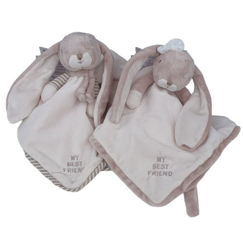 Doudou plat lapin écru - Lena Baby Rug brodé MY BEST FRIEND