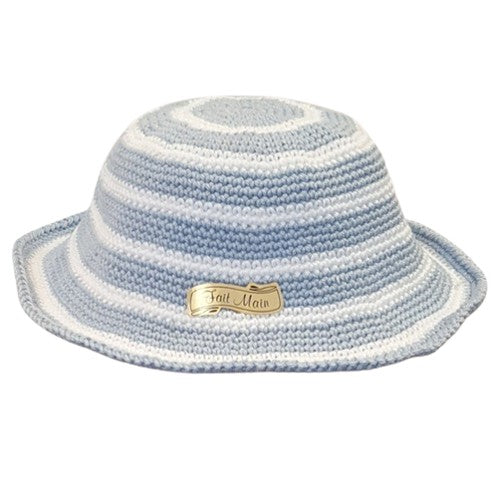 Chapeau au crochet naissance - Bleu azur et blanc
