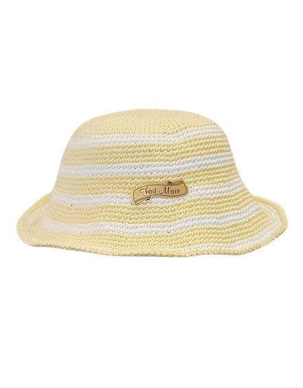 Chapeau au crochet naissance - Jaune poussin et blanc