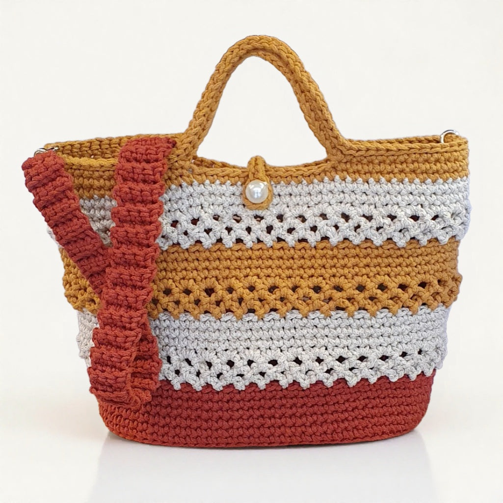 Petit sac au crochet moutarde et terracotta - Fait-main