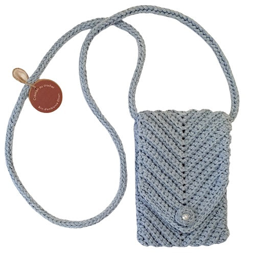 Pochette bandoulière au crochet en coton bleu jean's - Fait-main