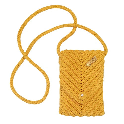 Pochette bandoulière au crochet en coton jaune - Fait-main