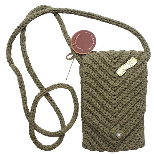 Pochette bandoulière au crochet en coton kaki - Fait-main