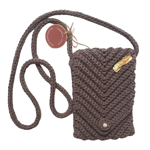 Pochette bandoulière au crochet en coton marron - Fait-main