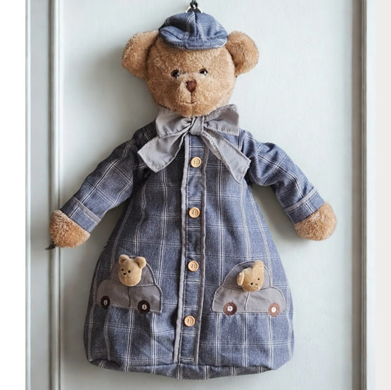 Range pyjama tête d'ours à casquette et tissu à carreaux