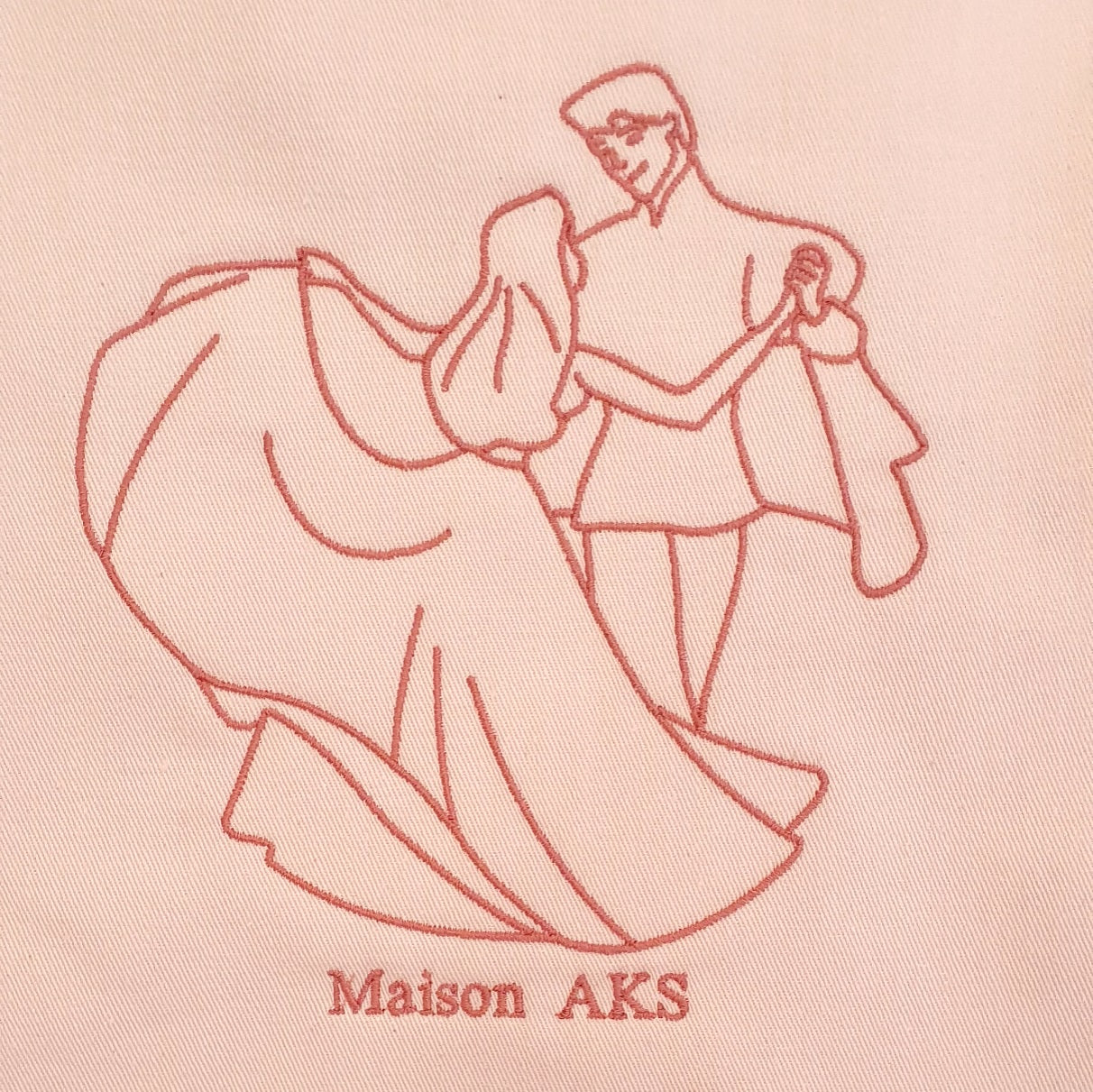 Sac tote brodé - Couple dansant rose