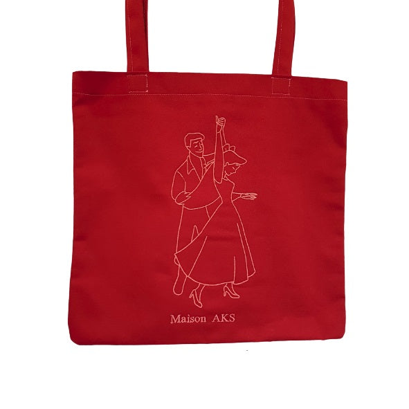 Tote-Bag brodé - Couple dansant rouge bordeaux