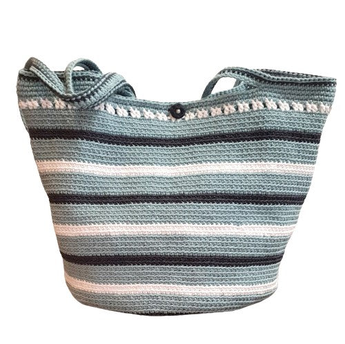 Grand sac au crochet fait-main - Nuances de bleus et blanc