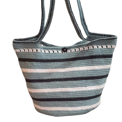 Grand sac au crochet fait-main - Nuances de bleus et blanc