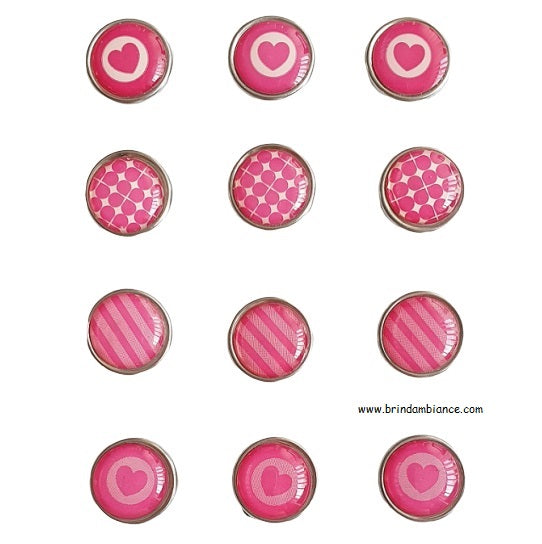 Lot de 12 mini magnets déco rose