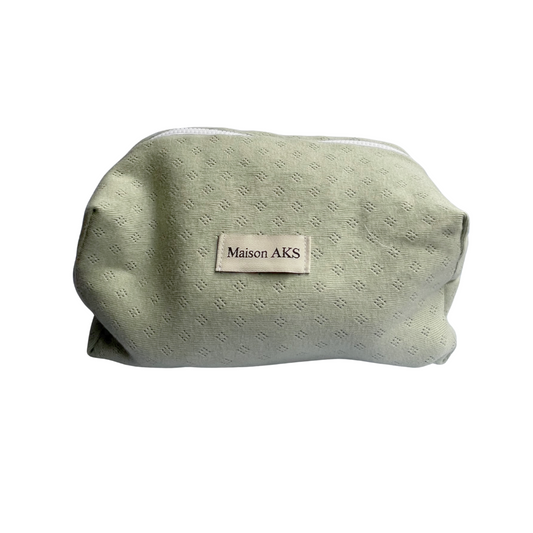 Trousse de toilette en maille pointelle vert pâle