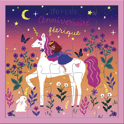 Carte Puzzle Anniversaire licorne - 25 pièces