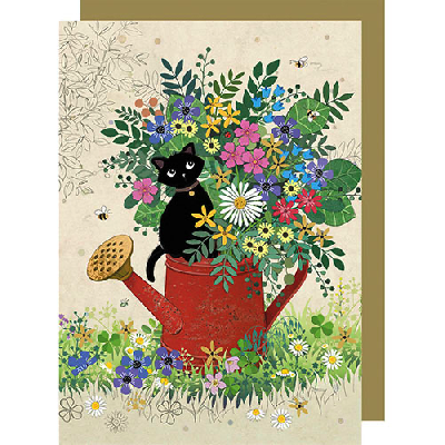 Carte avec un CHAT au milieu de fleurs