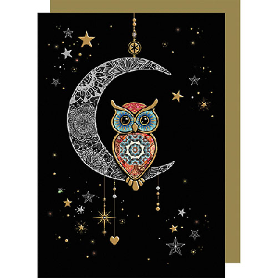 Carte double Hibou assis sur une lune