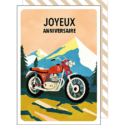 Carte Anniversaire - Moto à la montagne