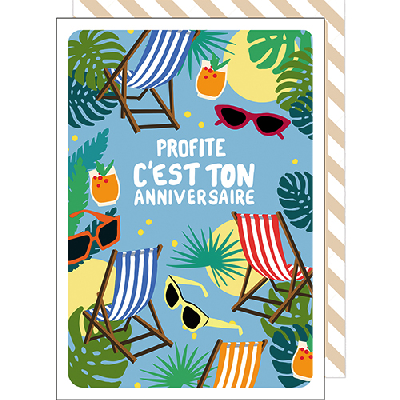 Carte Anniversaire - Transats et lunettes de soleil