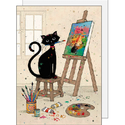 Carte avec un chat artiste peintre