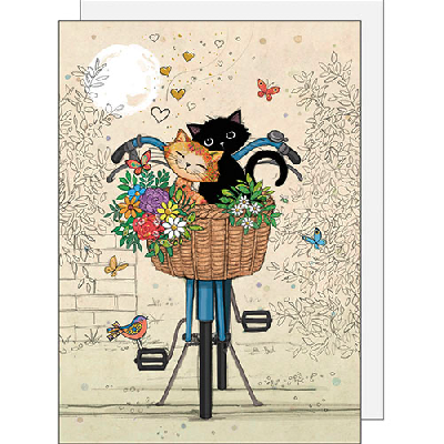 Carte avec 2 chats sur un vélo