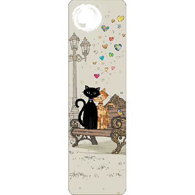 Marque-page - 2 chats amoureux sur un banc