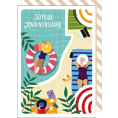 Carte Anniversaire - Femme au bord de la piscine