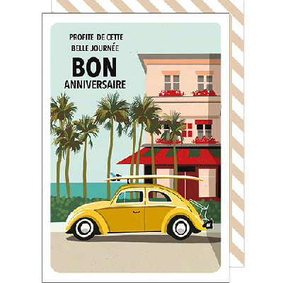 Carte Anniversaire - Une voiture coccinelle