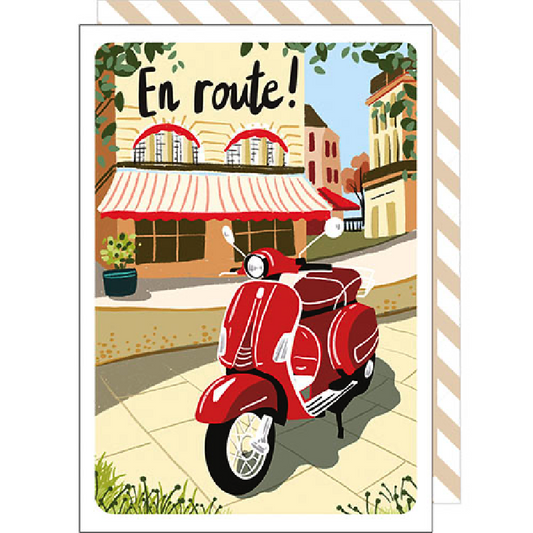 Carte "En route" sur une vespa