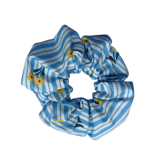 Chouchou - rayures blanc et bleu fleuri
