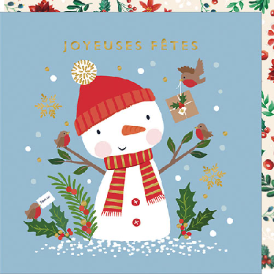 Carte double "Joyeuses fêtes" - Bonhomme de neige